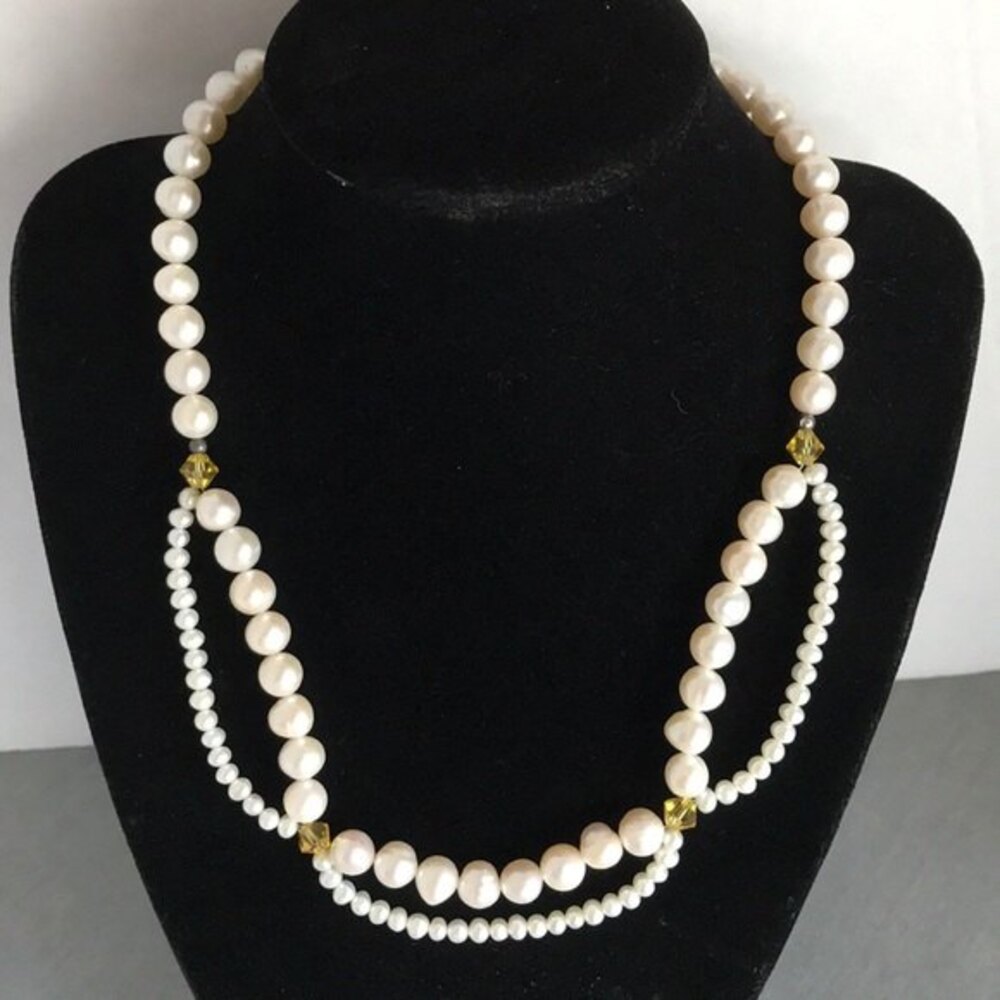 Vintage Handmade Pearl Swag Necklace Swarovski Crystals Approx 17 Inch